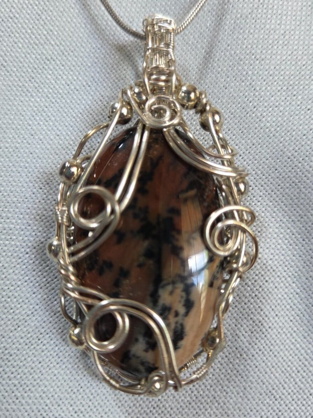 Wire Wrapped Honey Dendrite Crystal Pendant. Silver Wire with Dendrite Crystal